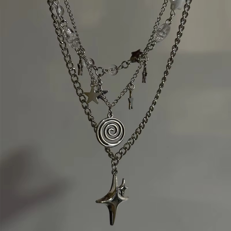 Multi-layer Star Pendant Neckl - Layered Pendant Necklace Aesthetic ulasan dan harga