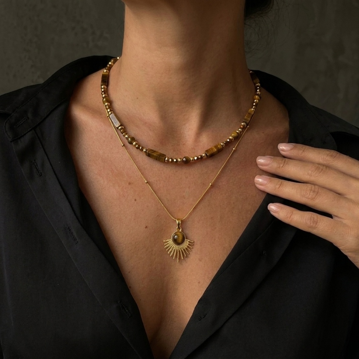 Aesthetic Autumn Brown Natural - Layered Pendant Necklace Aesthetic ulasan dan harga