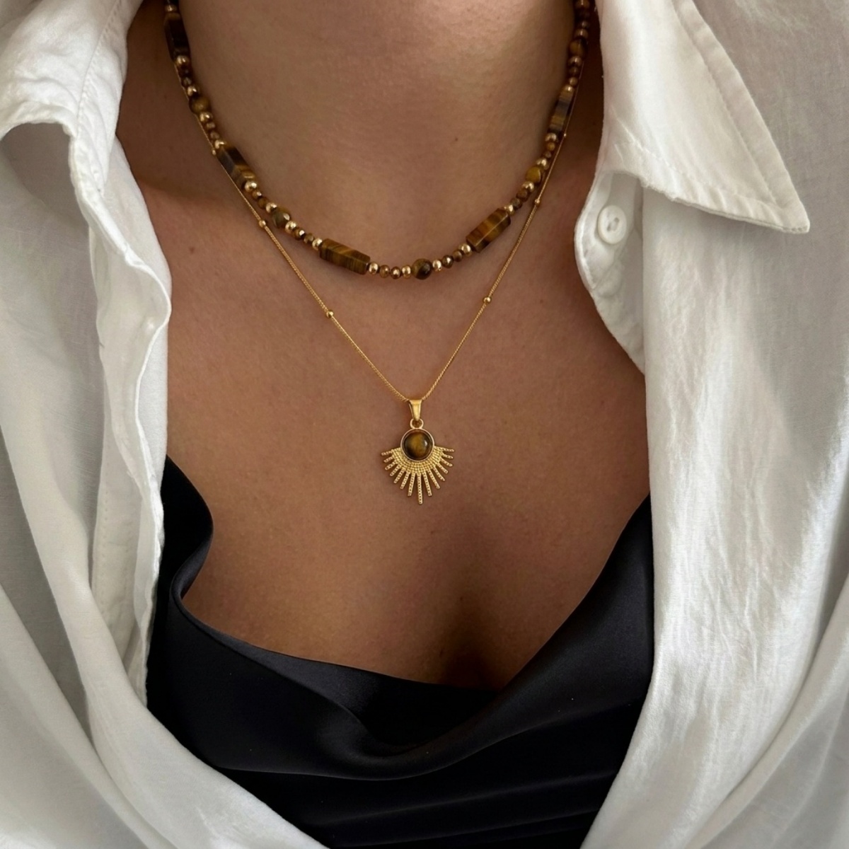 Aesthetic Autumn Brown Natural - Layered Pendant Necklace Aesthetic ulasan dan harga