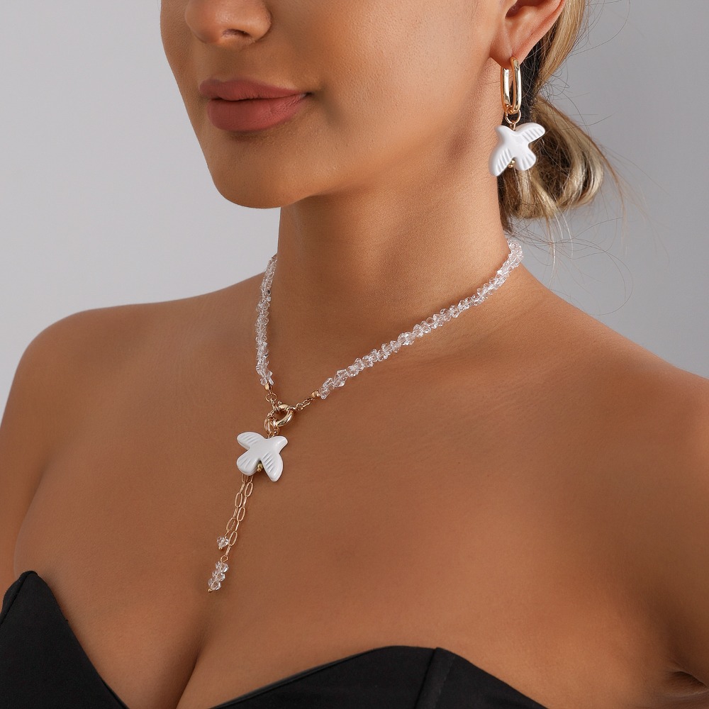 White Dove Pearl Choker Neckla - Layered Pendant Necklace Aesthetic ulasan dan harga